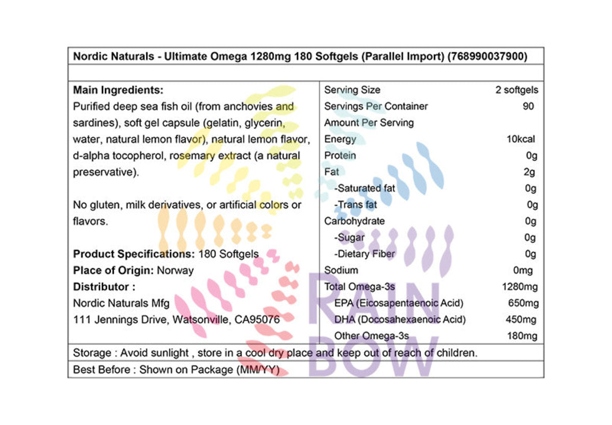NORDIC NATURALS - 高濃度魚油1280mg 180粒食用日期2028年9月底 (平行進口) (37900)
