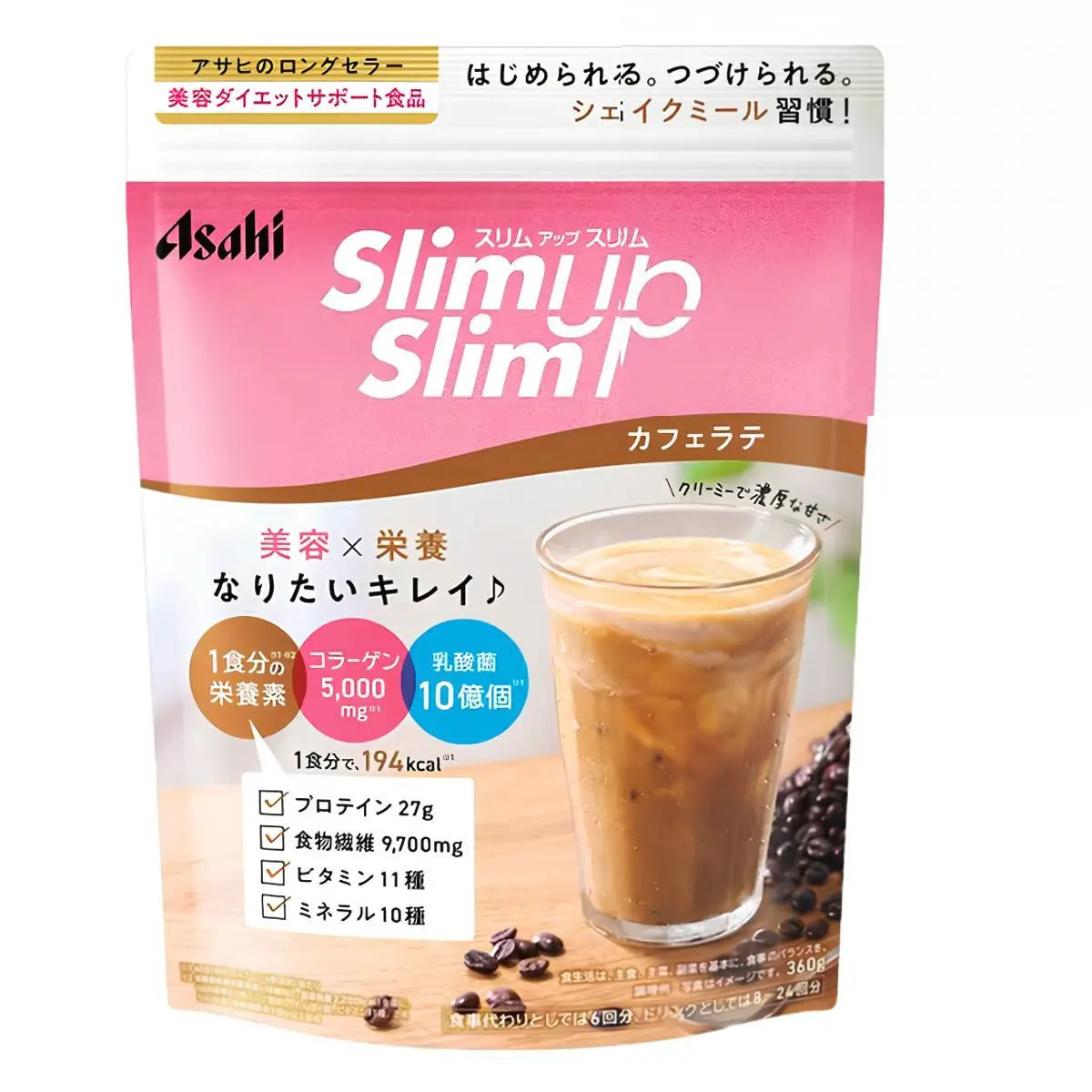 Asahi Slim Up Slim 益生菌 + 超級食物奶昔 [拿鐵咖啡口味] 360g 底 Energy Drinks Meal Replacement Women Formula 圖1
