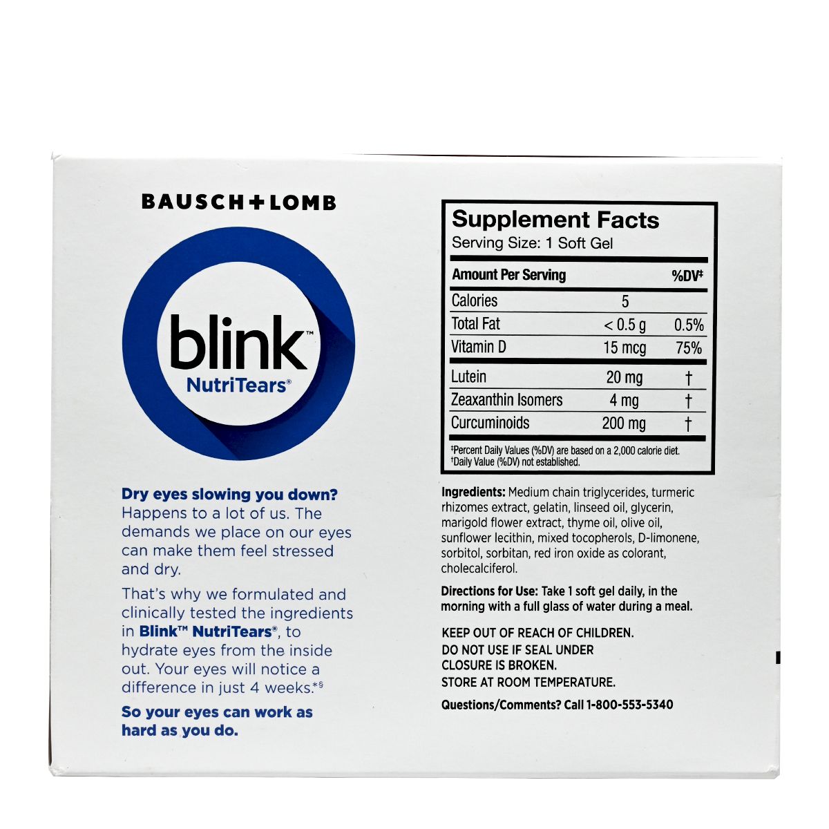 Bausch + Lomb Blink NutriTears乾眼症補充劑 [50粒x 2] 底 Eye Supplement 圖3