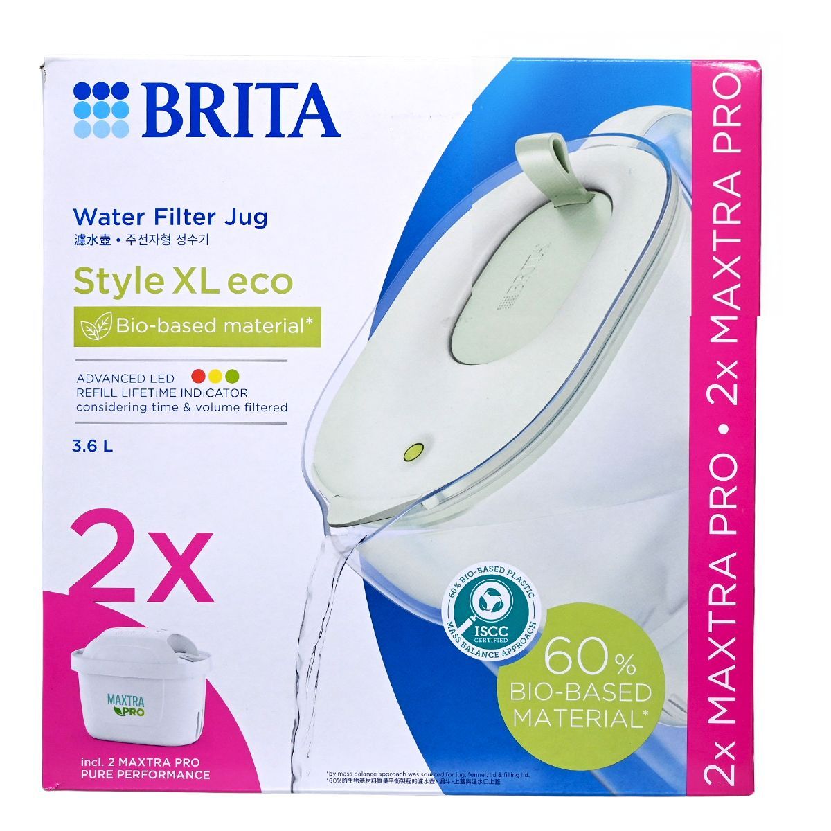 BRITA Style eco XL 3.6L 濾水壺 附 2個Maxtra Pro濾芯（淺綠色） Water Filter Water Purifier Filter Water Containers 圖1