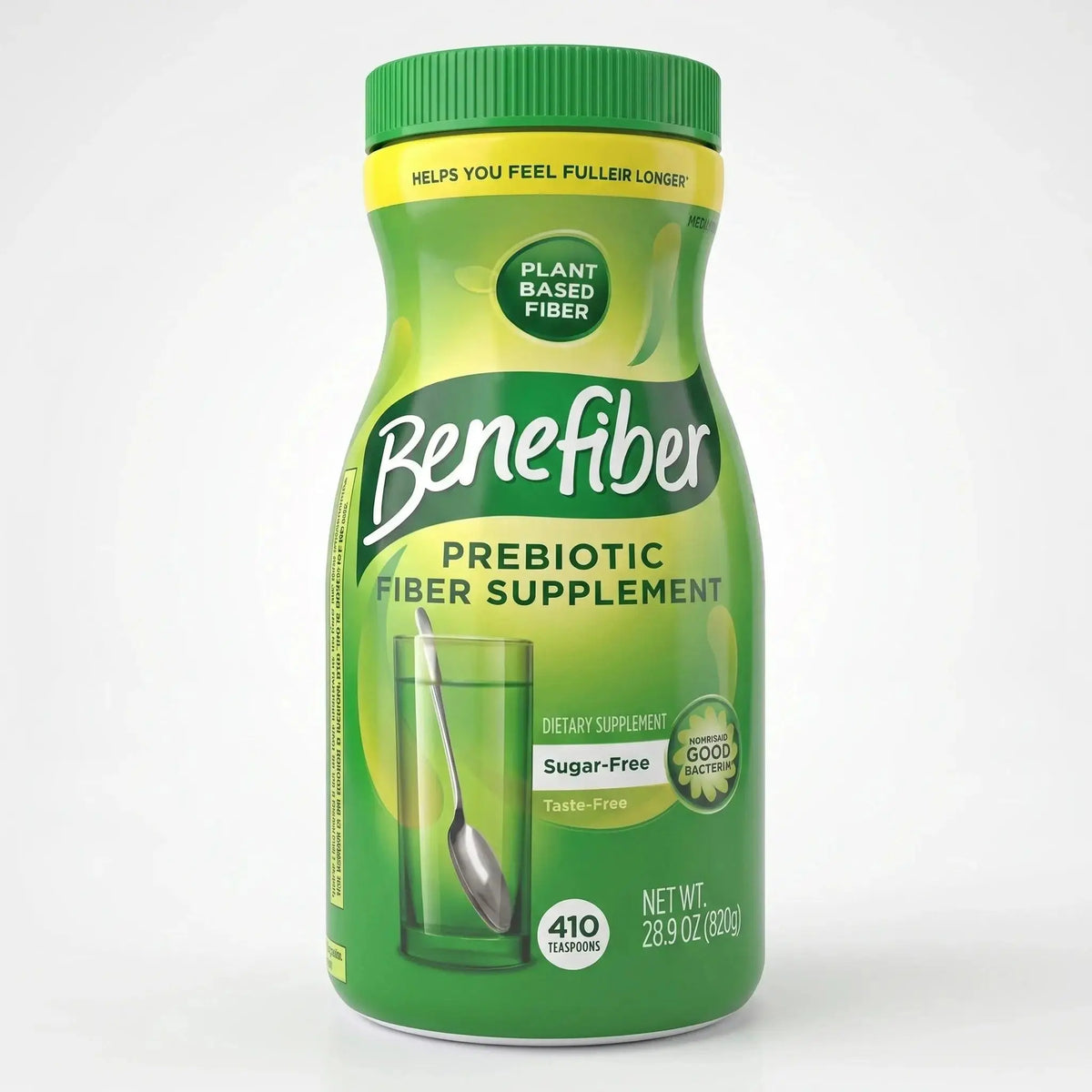 Benefiber Prebiotic Fiber Supplement powder container, sugar-free and taste-free