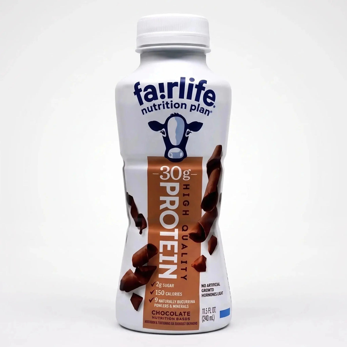 Fairlife Nutrition Plan Chocolate high protein shake bottle with 30g protein and 150 calories.