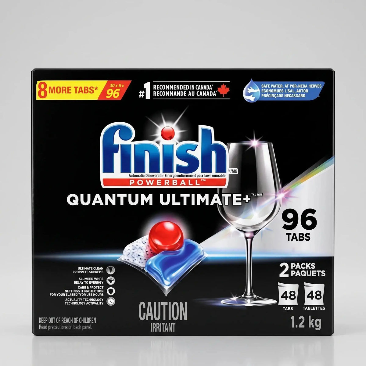 Finish Quantum Ultimate+ dishwasher detergent tabs, 96 count pack for ultimate clean.