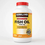 Kirkland Signature Fish Oil 1000mg dietary supplement bottle with 400 softgels