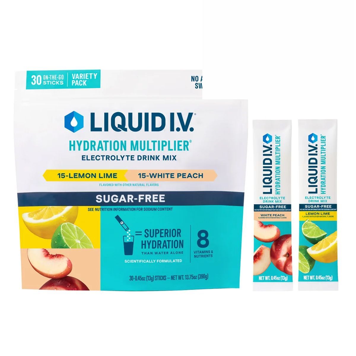LIQUID I.V. 能量倍增飲料 13g x 30條 (390g) [青檬檸檬 & 白桃口味] Powder Drinks Energy Drinks 圖1