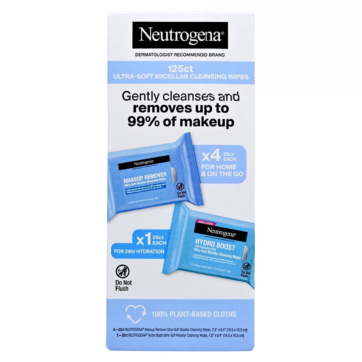 Neutrogena 日常卸妝潔面清潔濕巾 125片 Makeup Removal Wipes Makeup Remover Wipes Eye & Lip Makeup Remover 圖1