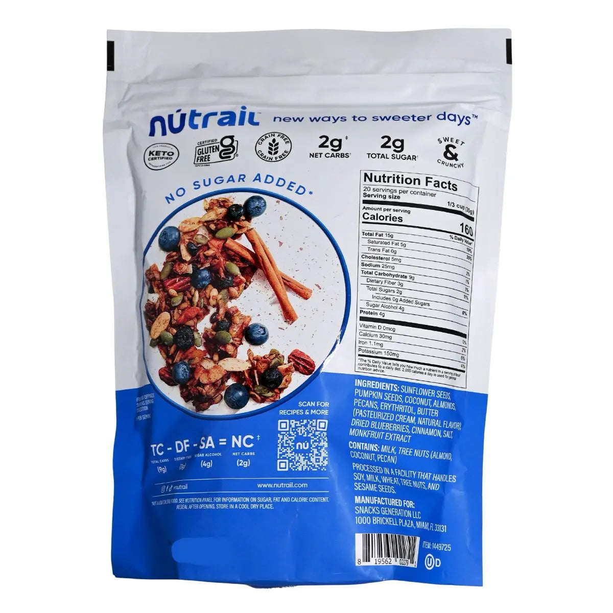 NuTrail 生酮藍莓肉桂果仁早餐穀物 624g Oatmeal & Cornflakes Other Grains & Beans 圖4
