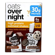 Oats Over Night high protein oatmeal shakes in Fudge Brownie and Cookies & Cream flavors.