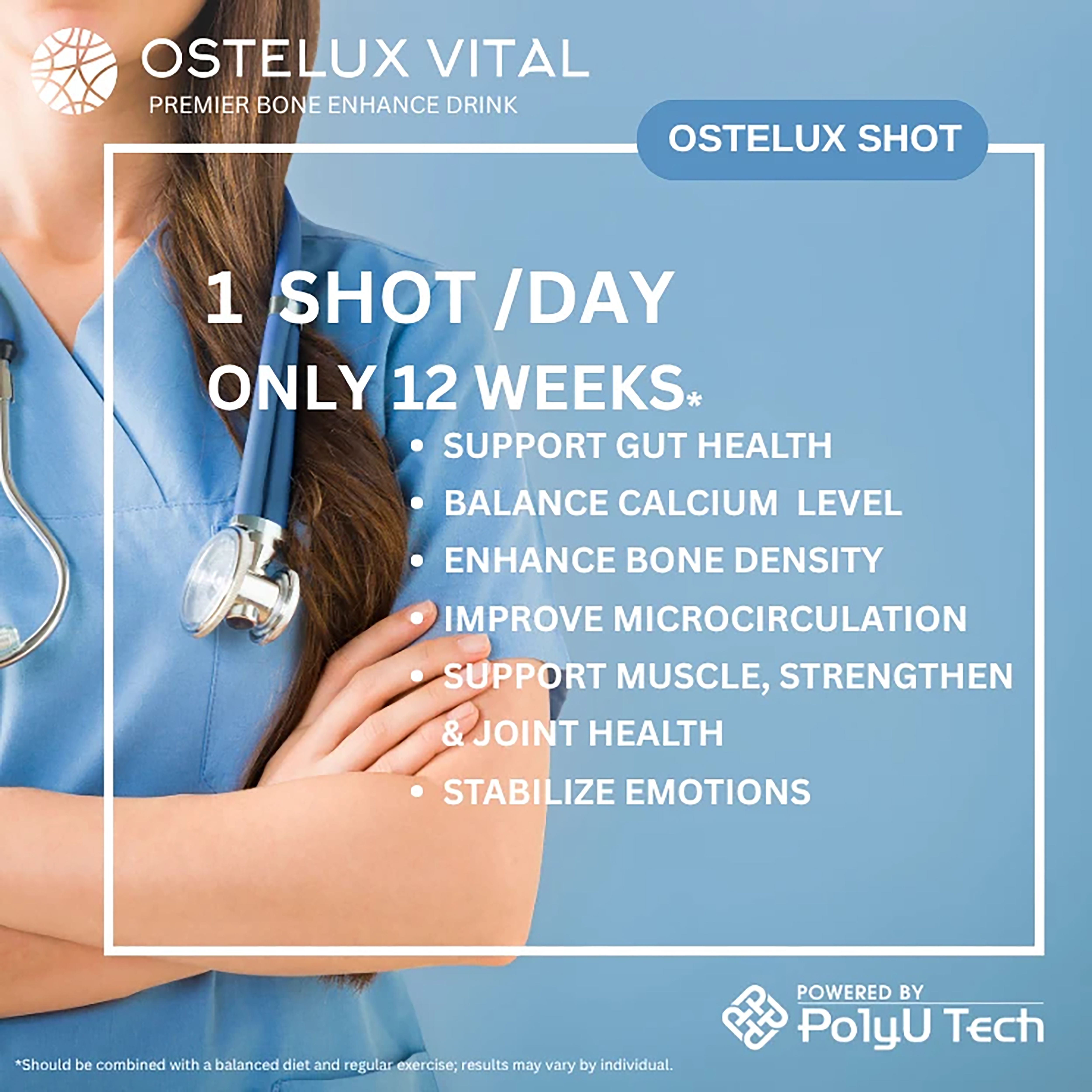 N/A 港理大PolyU Tech - 補鈣增肌精華飲 - OSTELUX VITAL - OV 健骼精華飲 - 機能補骨補鈣飲品 20ml X15（一盒15支） Bones & Joints Health Beverage 圖8