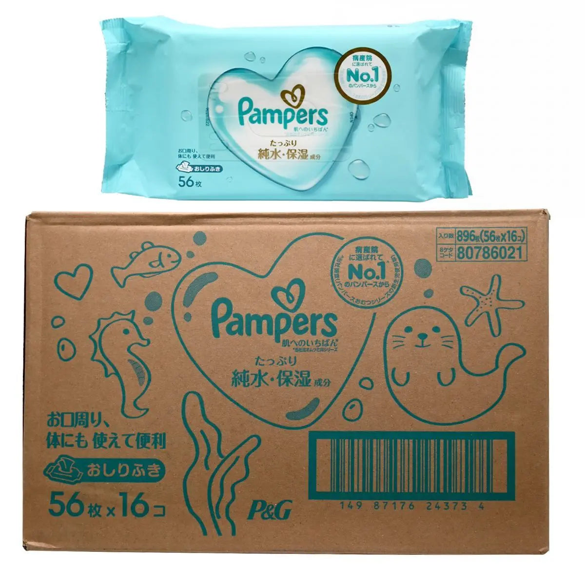 Pampers [原箱]-純水無添加 韓國製造Ichiban純水款濕紙巾 896片 [56片x 16包](手口安心) Baby Powders, Cotton & Baby Wipes Wet Wipes Baby Wipe 圖1