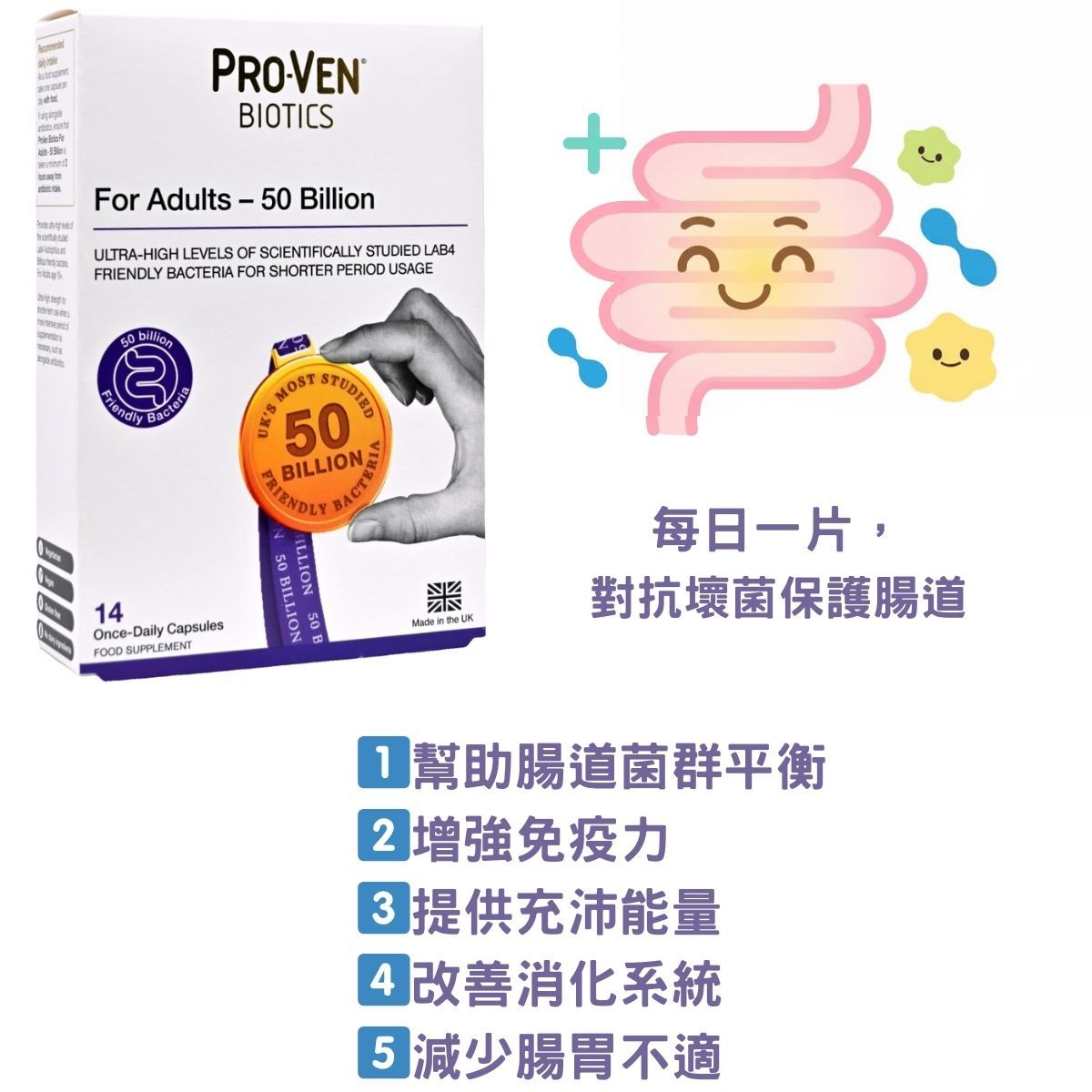 PROVEN 英國 成人配方 500億益生菌配方14粒 底 Immunity Digestive 圖2