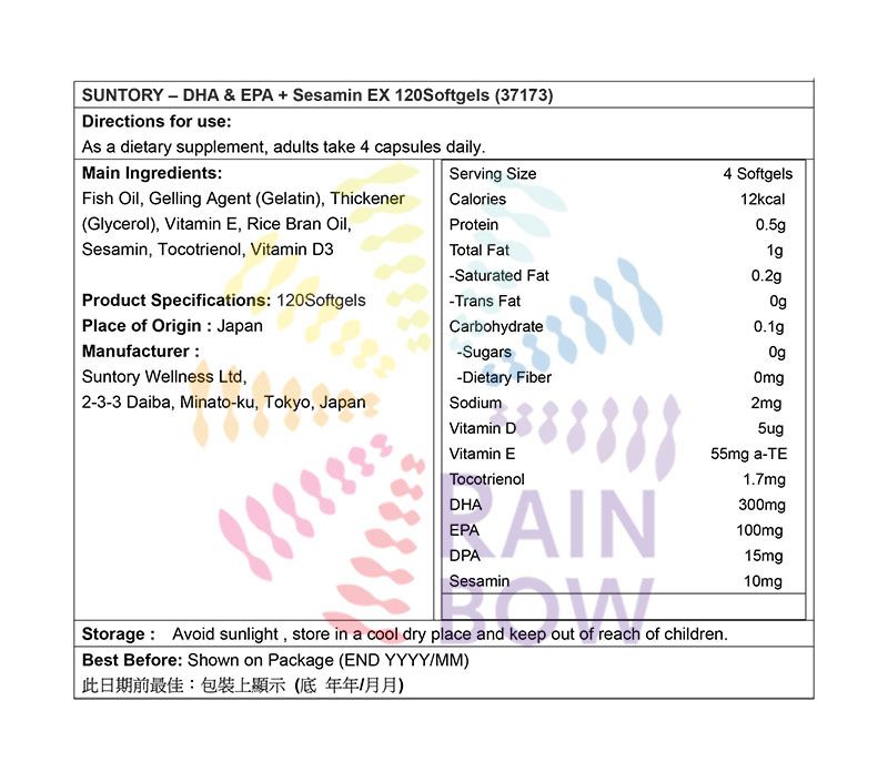 Suntory 魚油丸 DHA & EPA + 芝麻明 EX (120粒) 底[原裝行貨] Immunity Stress, Insomnia & Fatigue Brain Health 圖4