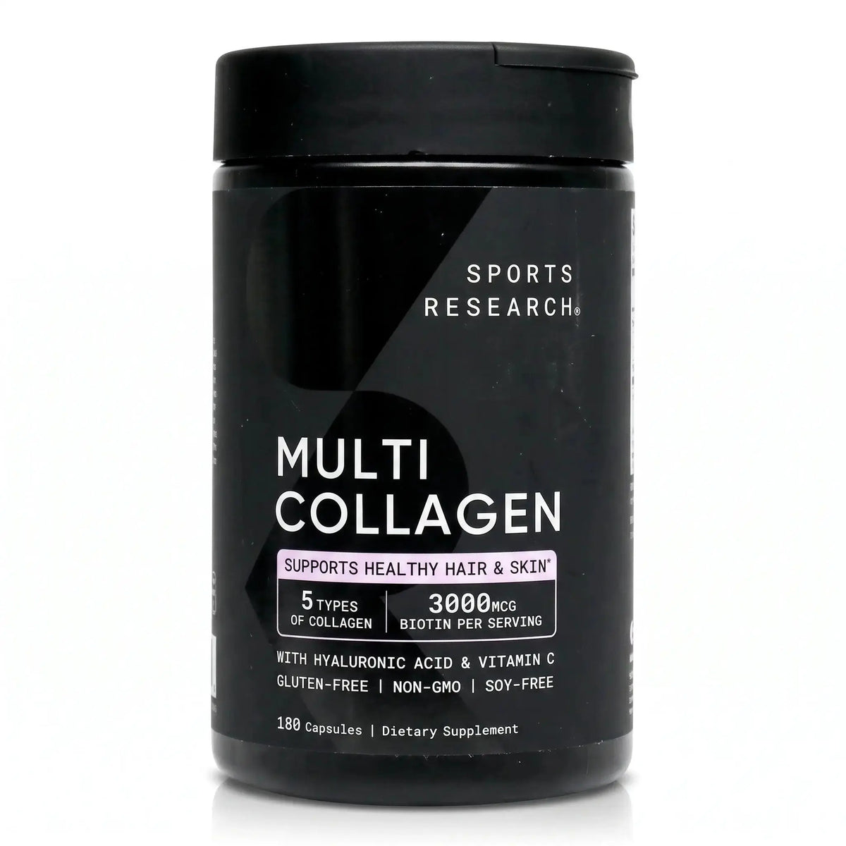 Sports Research Multi Collagen supplement bottle, 180 capsules for hair and skin health