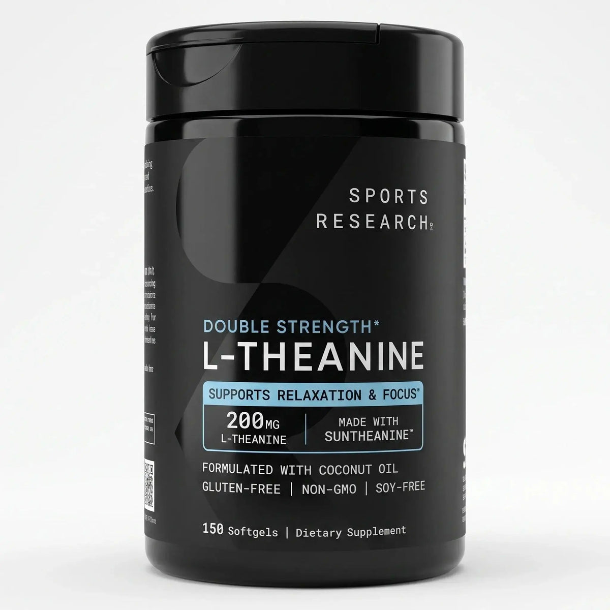 Sports Research Double Strength L-Theanine 200mg dietary supplement softgels bottle