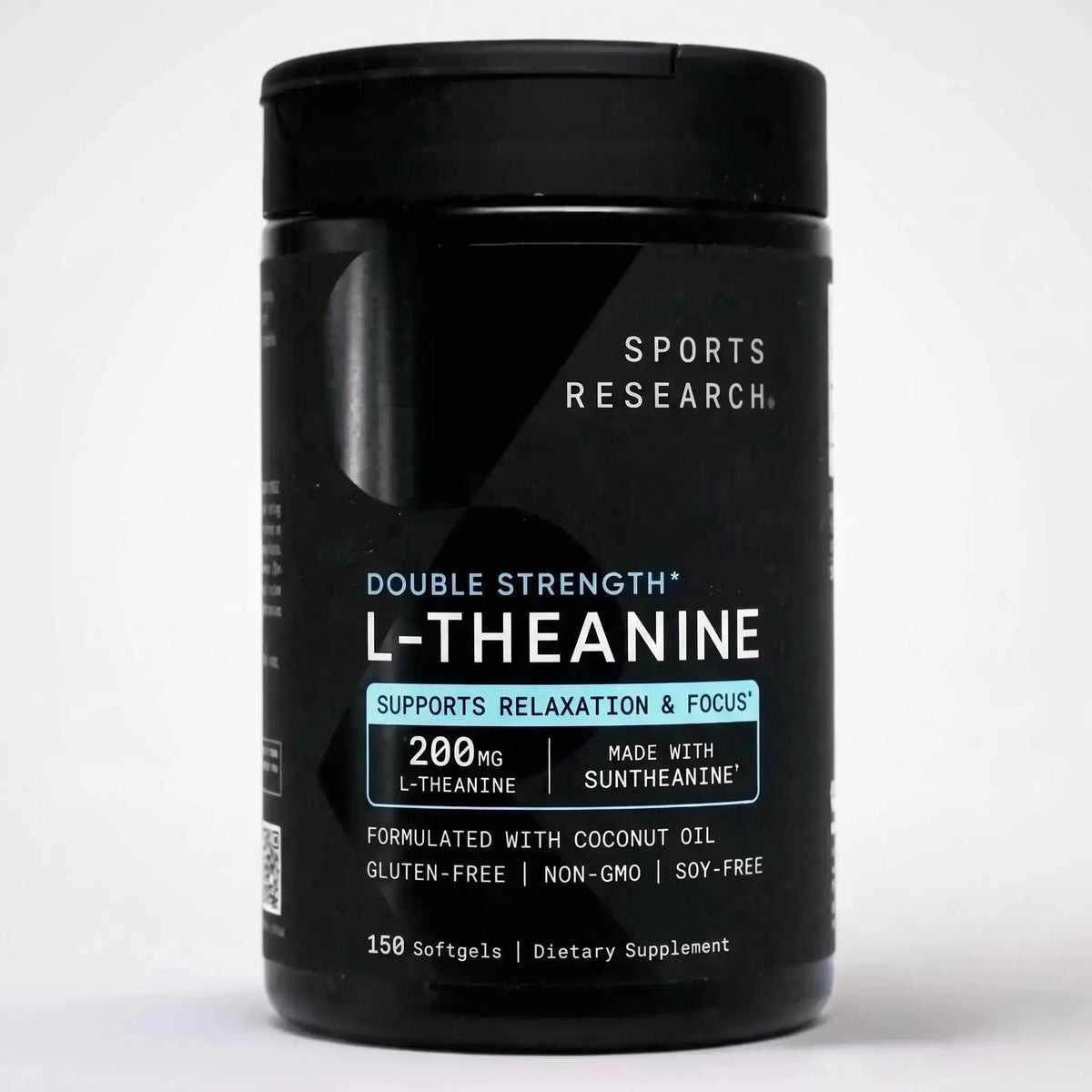 Sports Research Double Strength L-Theanine 200mg dietary supplement softgels bottle