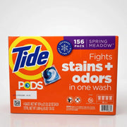 Tide Pods laundry detergent 156 Spring Meadow scent packs in an orange box.