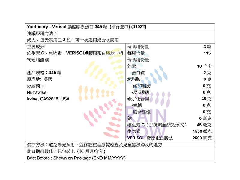 Youtheory Verisol濃縮膠原蛋白345粒 底 Women Formula Beauty Supplement 圖3