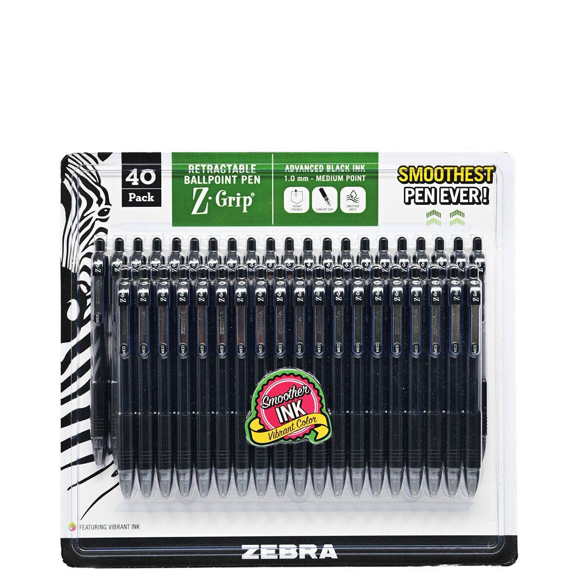 Zebra 斑馬牌 - ZEBRA 伸縮圓珠原子筆 Z-Grip40支1.0mm-(黑色)(平行進口) (22109)