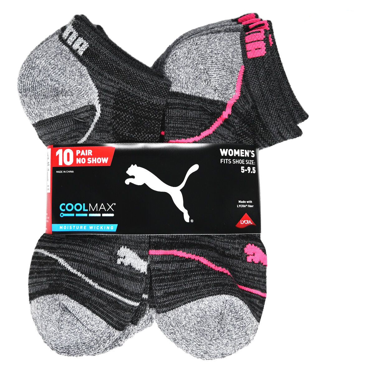 PUMA - 女子 CoolMax 吸濕排汗襪 短筒襪 10對裝 (23.5cm - 27.1cm)(灰綠/灰粉紅/灰)[超值裝] (平行進口) (68925)