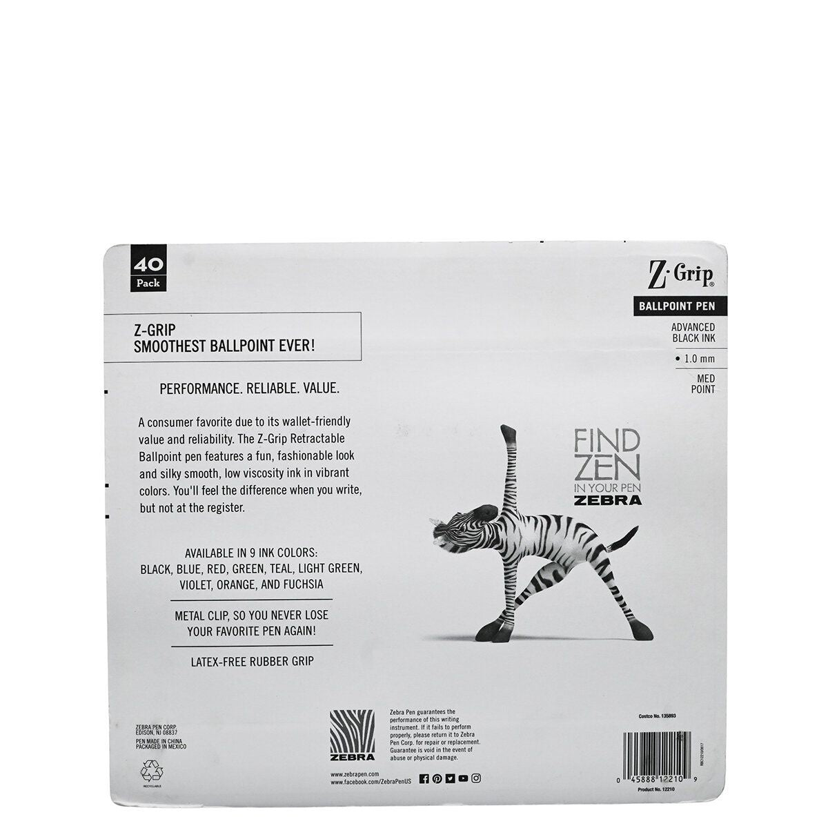 Zebra 斑馬牌 - ZEBRA 伸縮圓珠原子筆 Z-Grip40支1.0mm-(黑色)(平行進口) (22109)