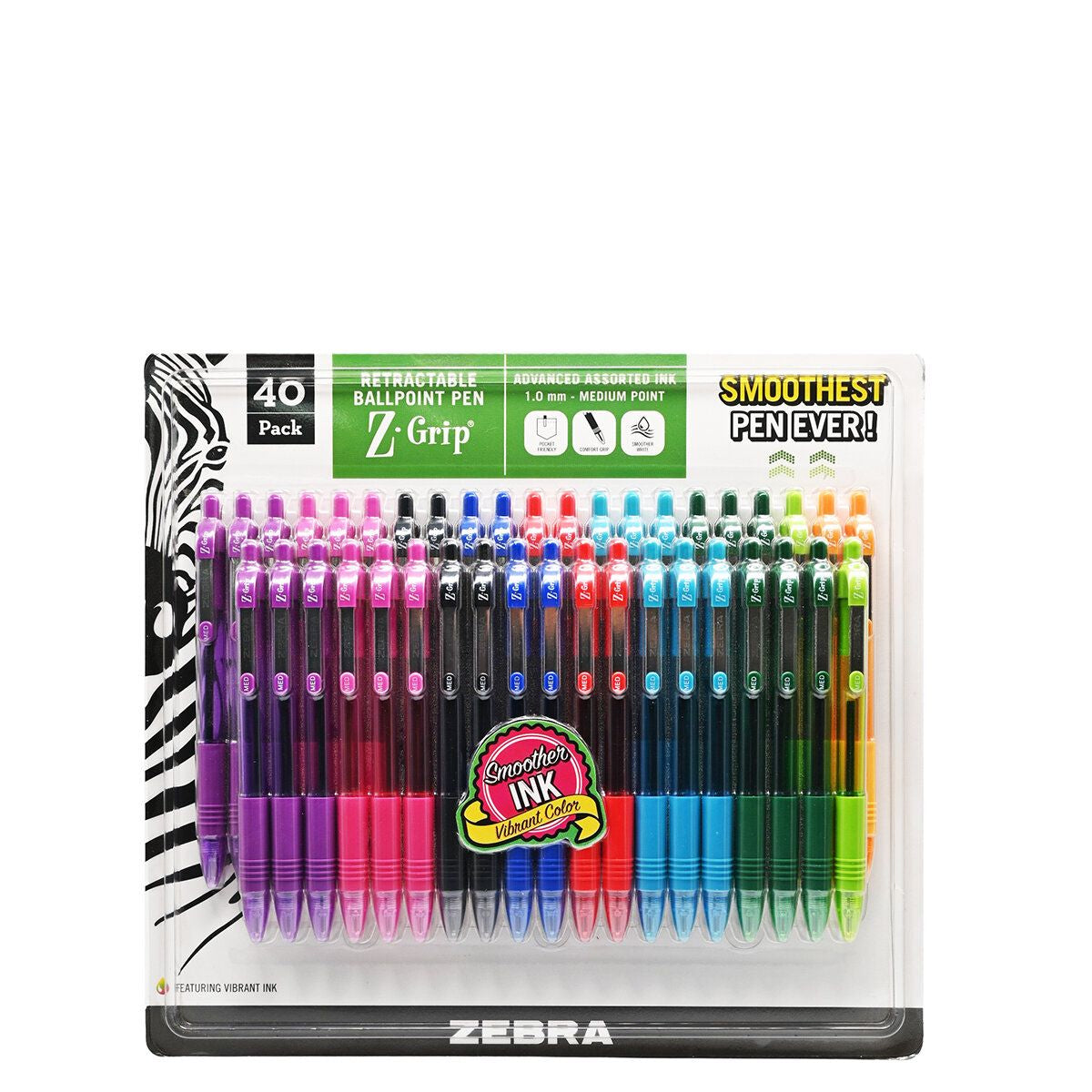 Zebra 斑馬牌 - ZEBRA 伸縮圓珠原子筆 Z-Grip 40支1.0mm -（什錦時尚顏色）(平行進口) (23106)